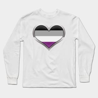 Large Asexual Pride Flag Colored Heart with Chrome Frame Long Sleeve T-Shirt